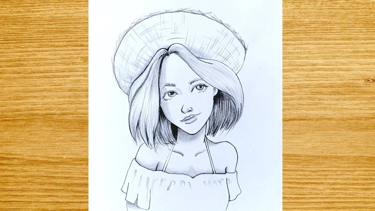 How to Draw a Beautiful Girl with a Hat  - Happy Drawings