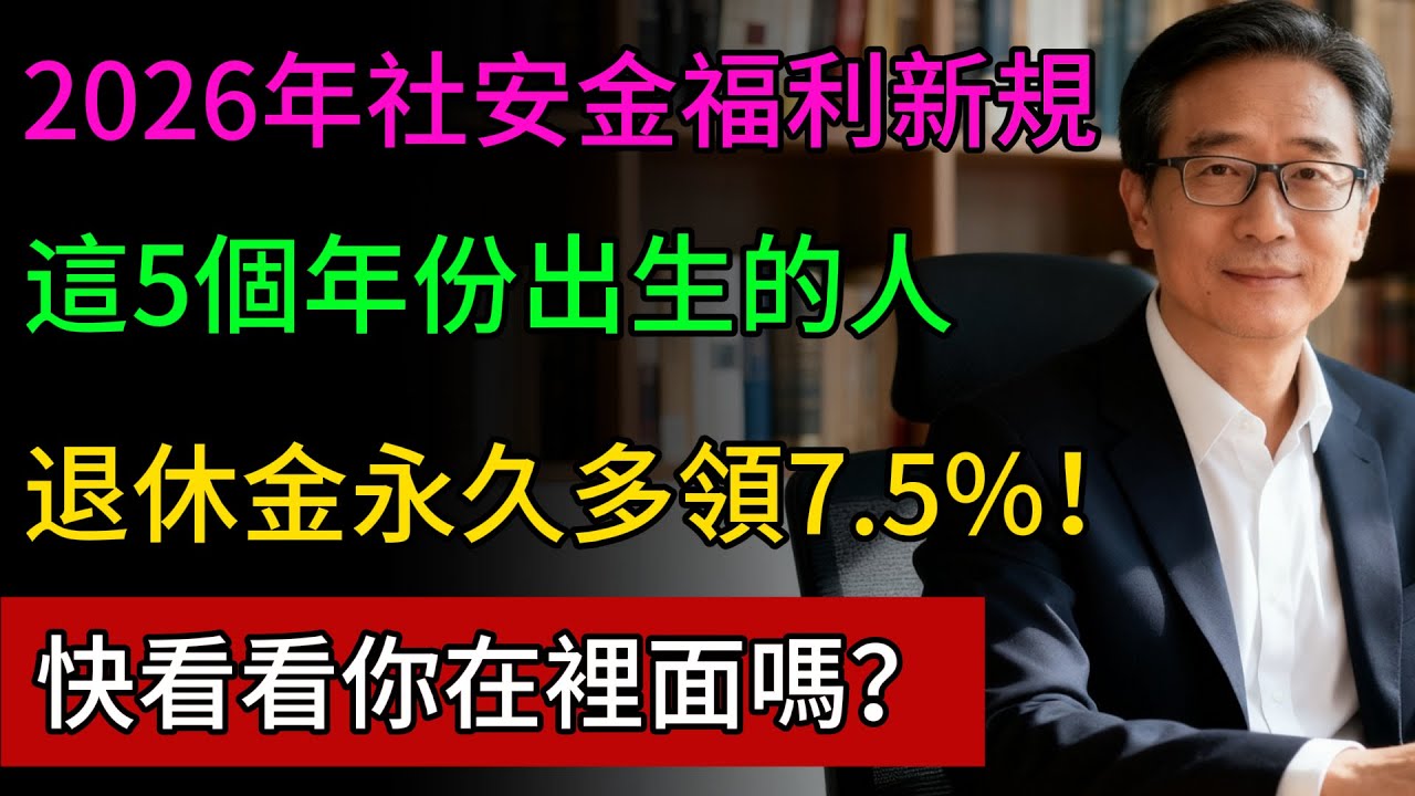 2026年社安金幸運名單曝光！這5個年份出生的人，退休金永久多領7.5%！你在裡面嗎？#2026社安金 #美國退休金 #socialsecurity #健康隨行
