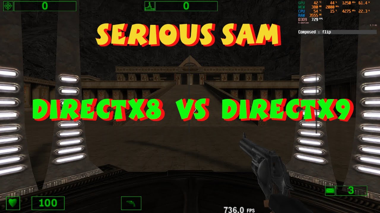 Serious Sam Classic 1.10. Compare DirectX 8 32-bit vs DirectX 9 64-bit Performance.
