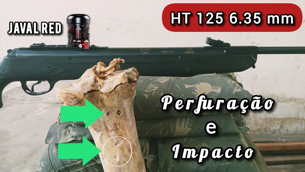 HT 125 6.35 mm e FF Javal Red - testes de perfuração e impacto contra osso de boi