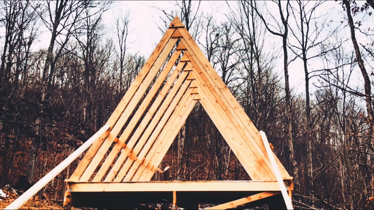 Building a Cabin in the Woods with the Kids - Walls/Rafters Framing -  Simple A Frame