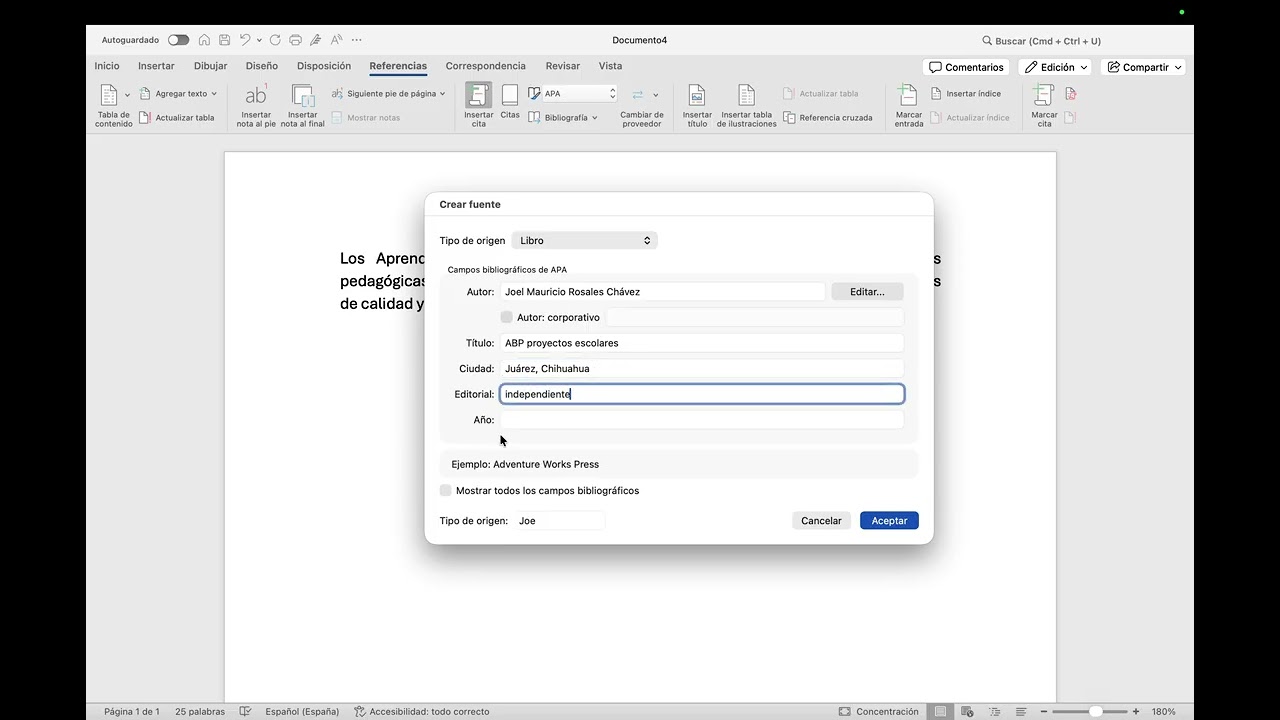 Tutorial de cómo insertar y capturar citas bibliográficas en un documento de word