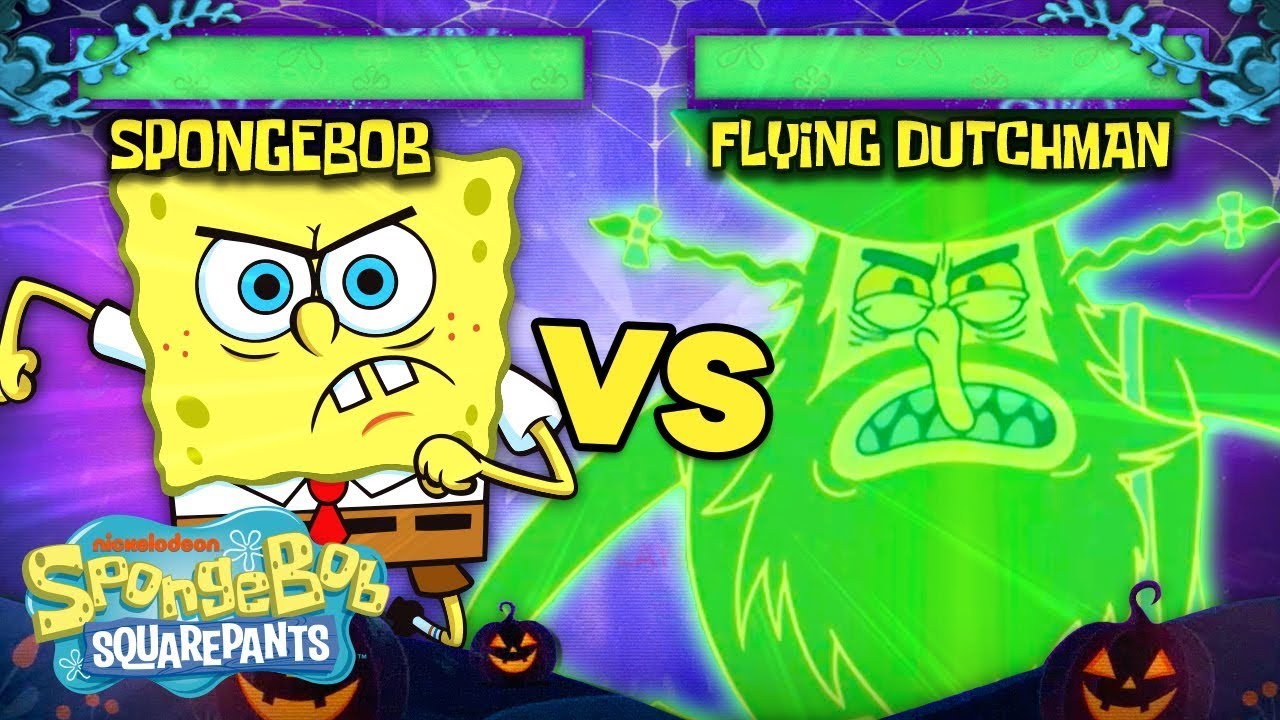 SpongeBob vs Flying Dutchman - Fight Scenes with HEALTHBARS 🏴‍☠️ | @SpongeBobOfficial