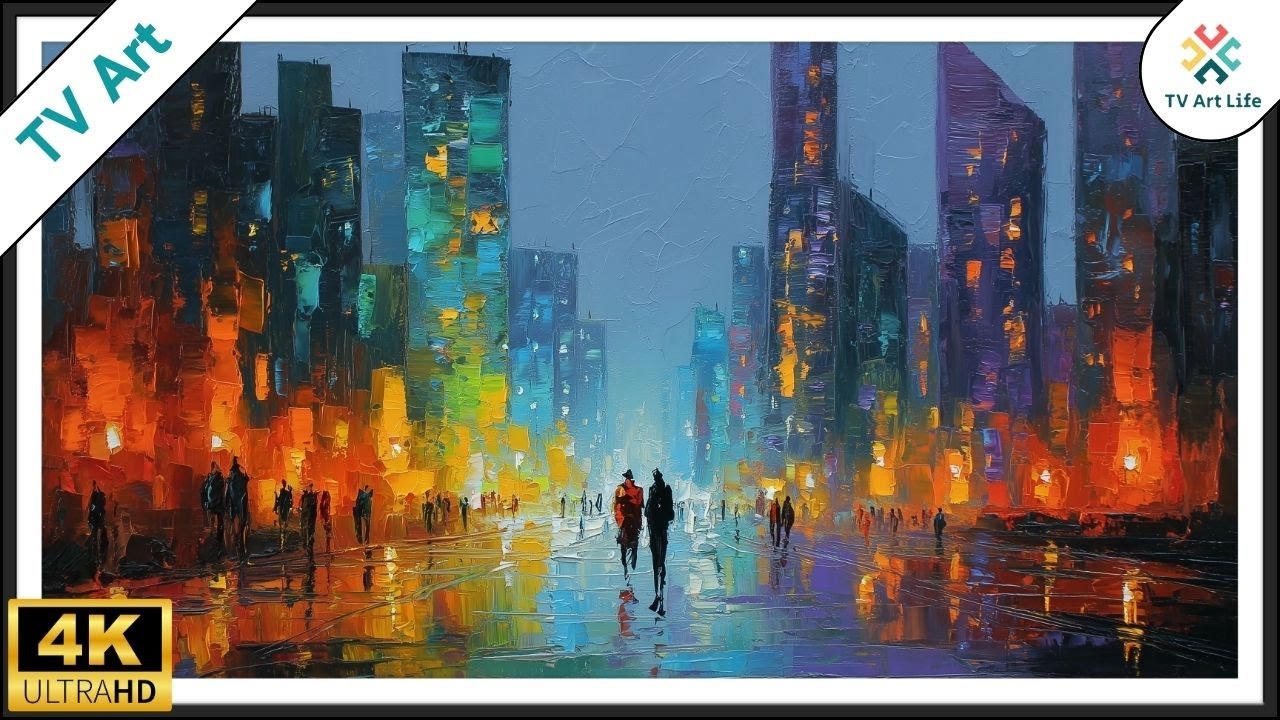 Vibrant City Nights 🏙️ Abstract Urban Screensaver | Classic Frame TV Art | City Lights | 4Hours 4K