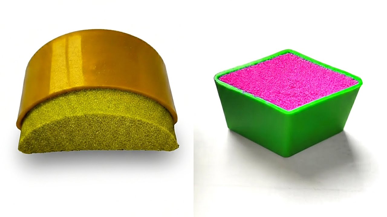 Colourful kinetic sand cutting satisfaction 