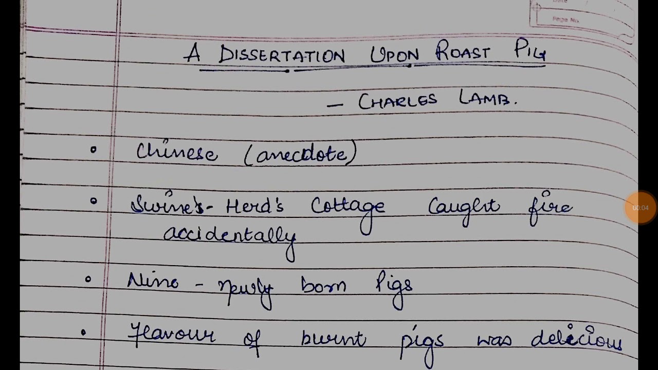 A DISSERTATION UPON A ROAST PIG BY CHARLES LAMB //explained in hindi