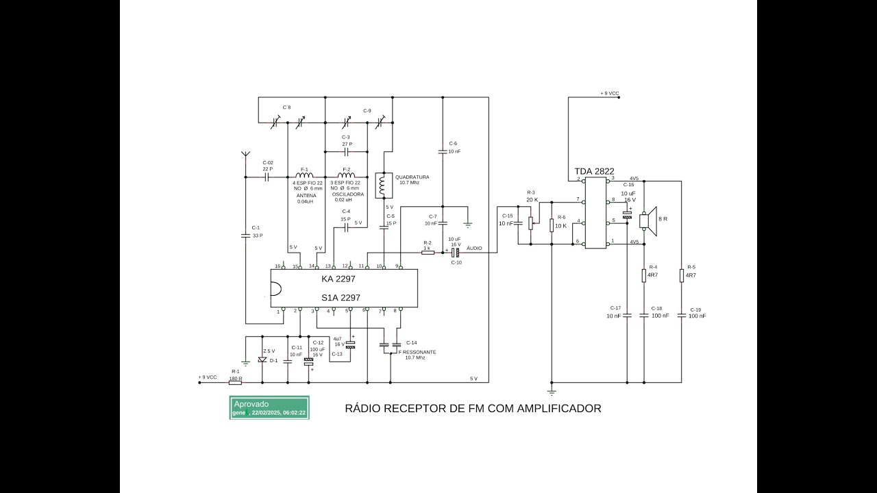 RÁDIO RECEPTOR FM : DIAGRAMA , MONTAGEM , AJUSTES , E COLOCADO EM TESTE  PARA FUNCIONAMENTO