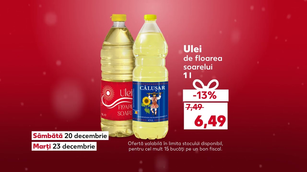 Ofertele Kaufland din 20 - 23 decembrie: ulei de floarea soarelui, dovlecei și piept de pui