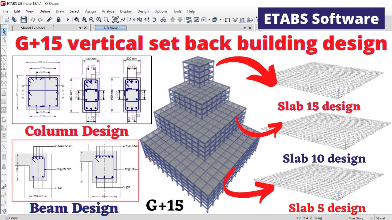 G+15 vertical set back building design by ETABS | structural design | civil engineering | online |