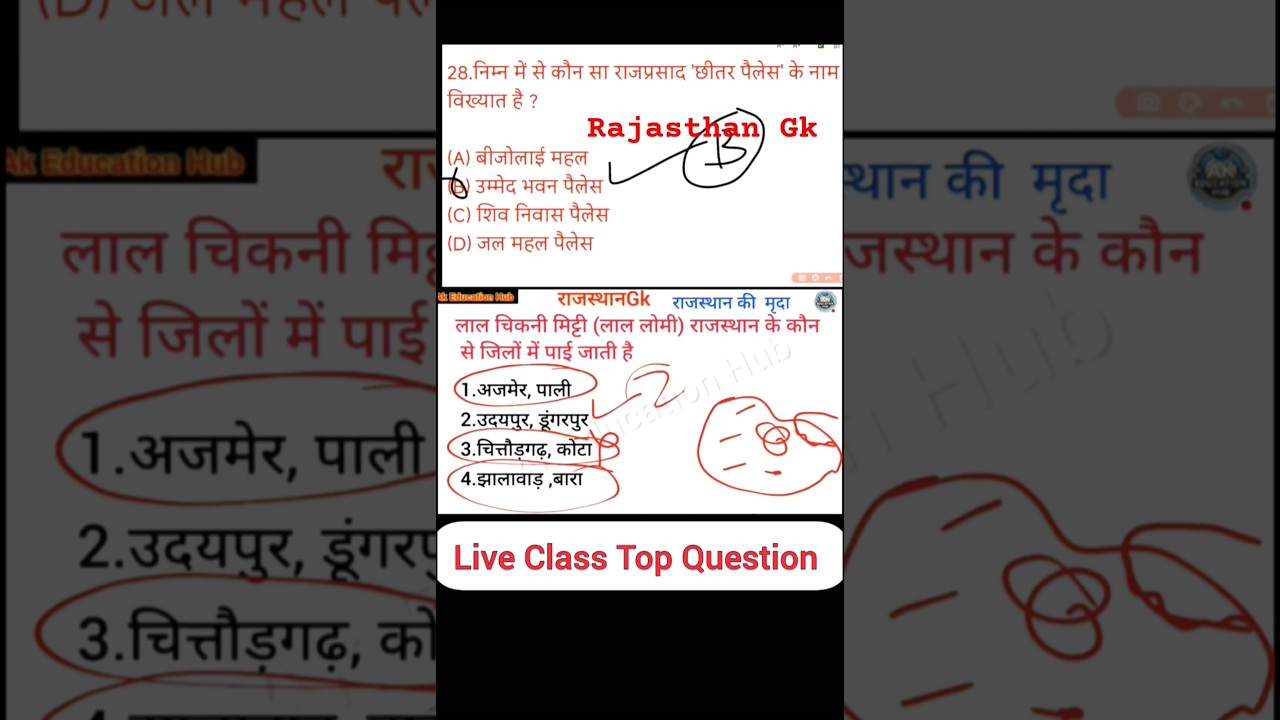Rajasthan GK Live Class Top MCQ Test #rajasthangk #rajasthanpolice #gk #4thgrade #vdo #patwari