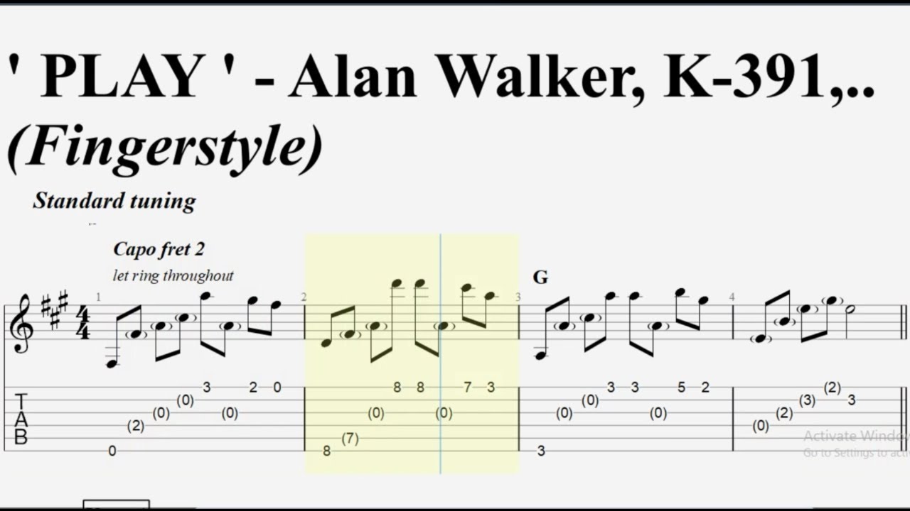 Play - Fingerstyle  Guitar Tab | Alan walker, K-391,..