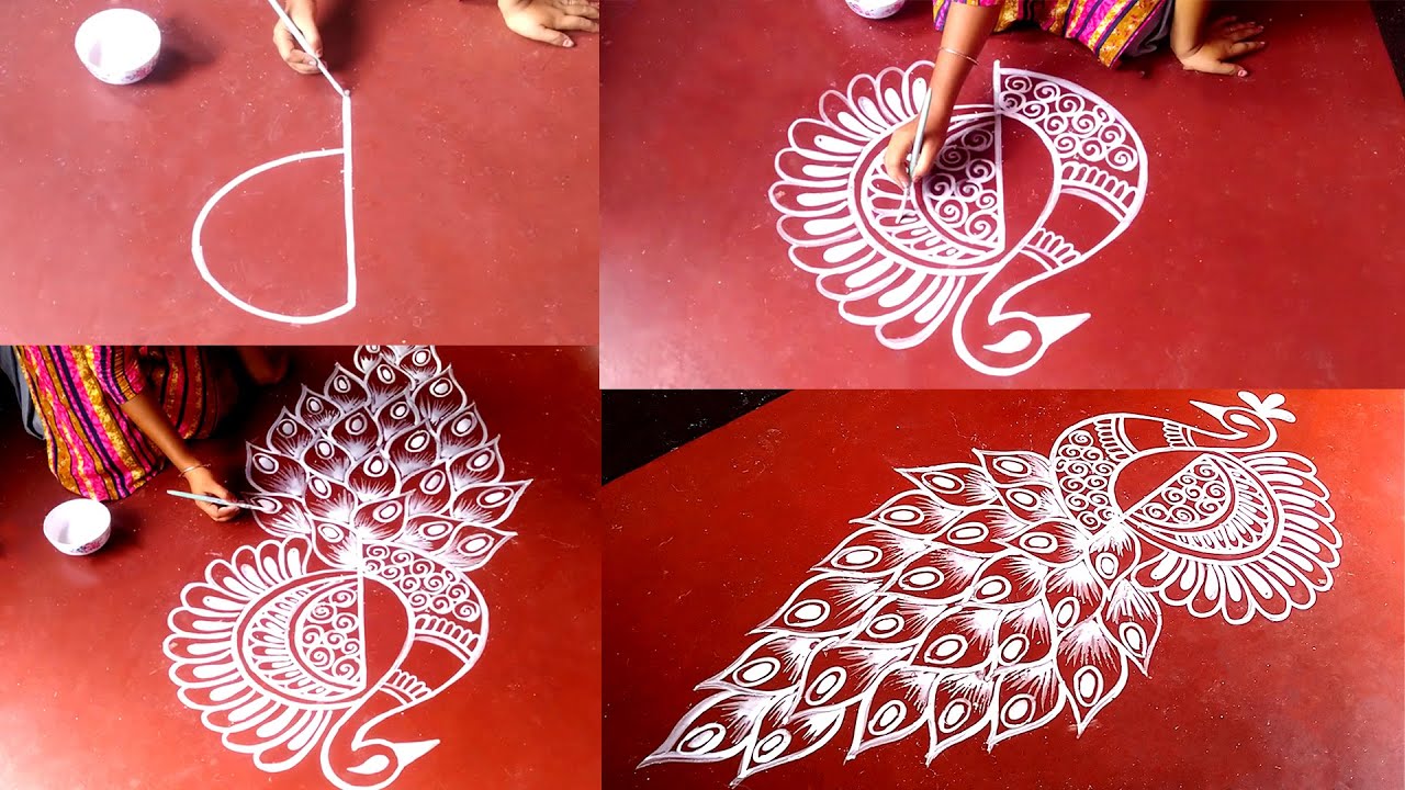 P for Peacock Alpona design 2020 || New Alpona Design || Latest Peacock Rangoli Design 2020