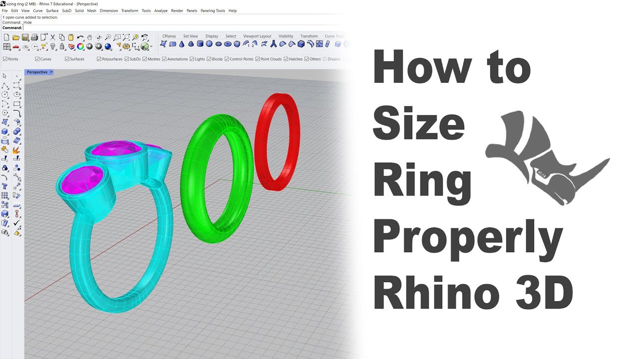 Как изменить размеры 3D-модели кольца с помощью программы Rhino 3D #319