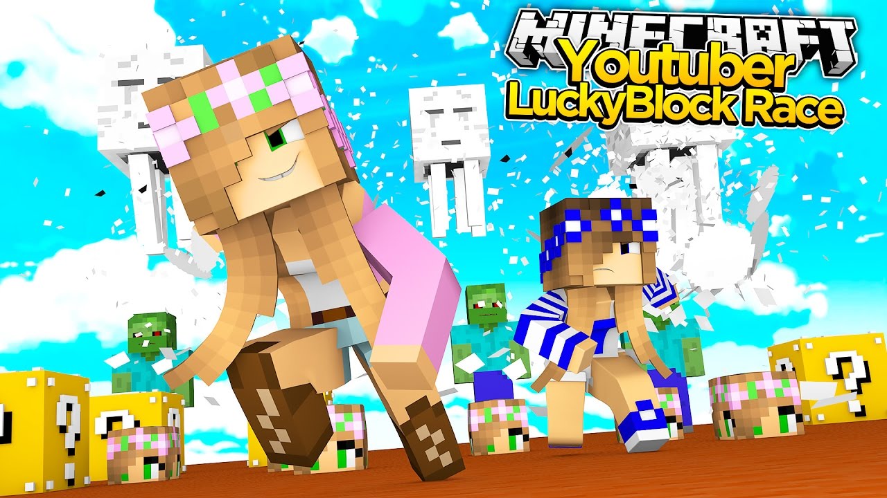 Minecraft Youtuber Lucky Block Race - LITTLE CARLY TURNS INTO LITTLE KELLY?!