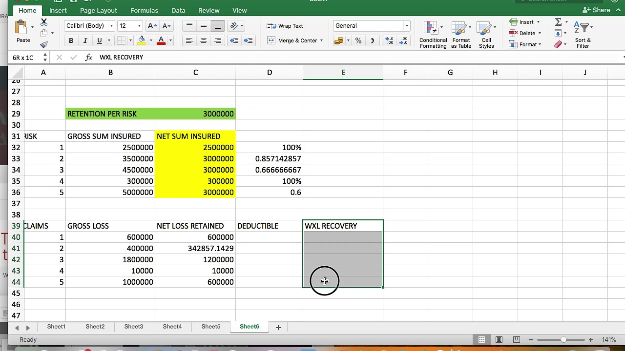 NON PROPORTIONAL REINSURANCE STANDALONE CALCULATION