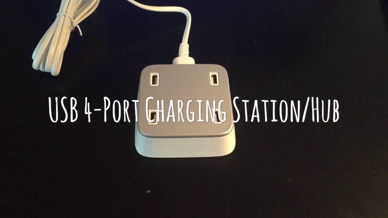 Family Wall-Mountable 4-Port USB Desktop Charging Station / Hub with 10-Foot Cable