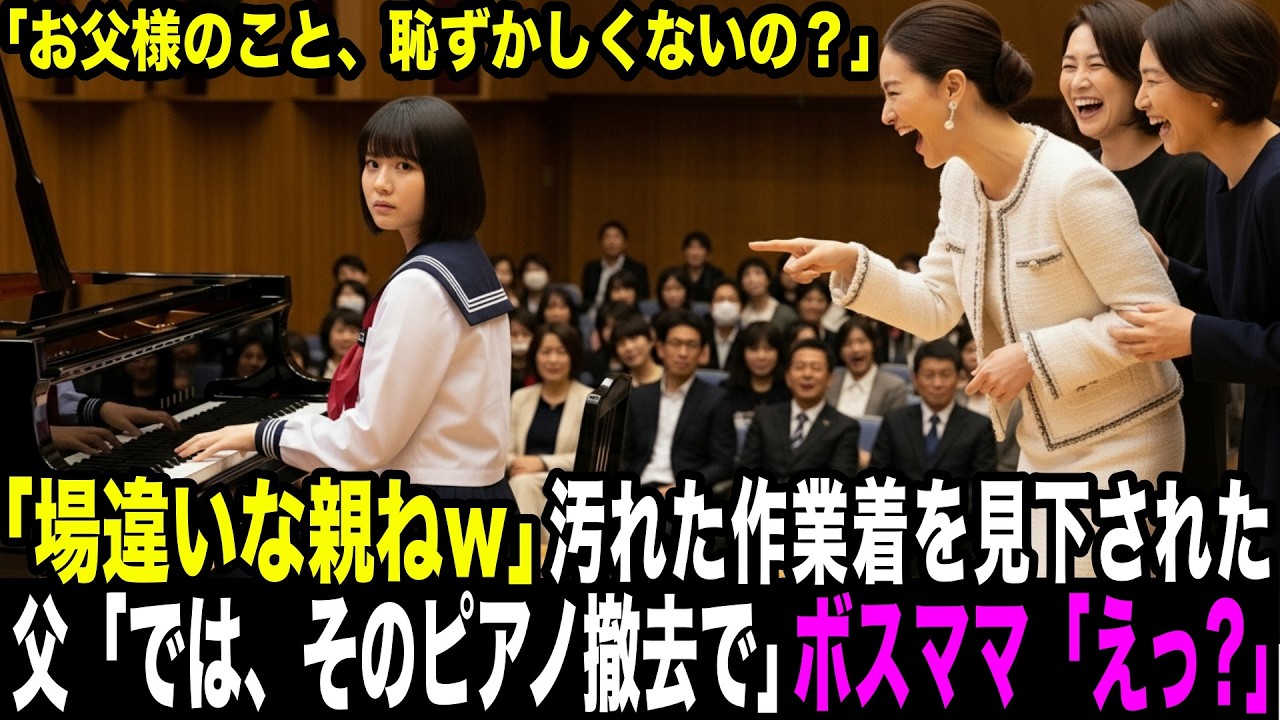 授業参観で泥まみれ作業着の父を見下す保護者「場違いねw』父「では、ピアノ撤去で」保護者「えっ？…」