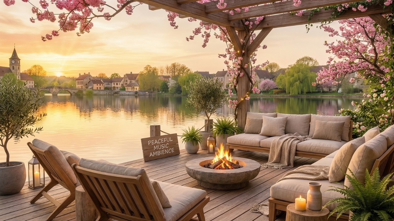 Warm Spring Evening Jazz 🌸 Cozy Lake Porch Ambience ☕ Smooth Piano Jazz for Relaxing & Focus