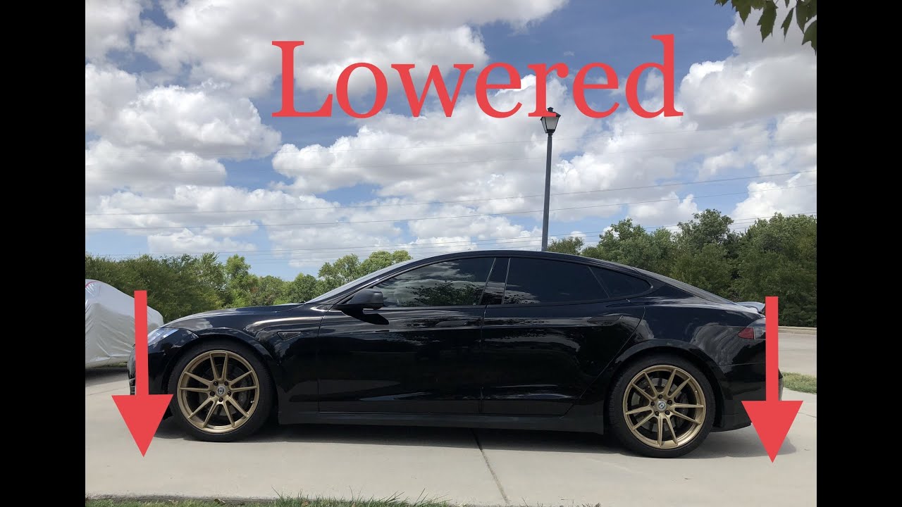 Lowering Tesla Model S equipped with Coil-overs with  lowering Springs.