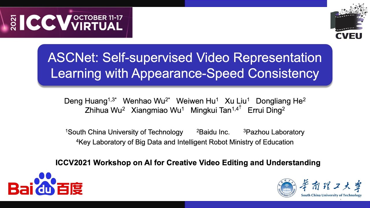 ASCNet: Self-supervised Video Representation Learning with Appearance-Speed Consistency - Invited