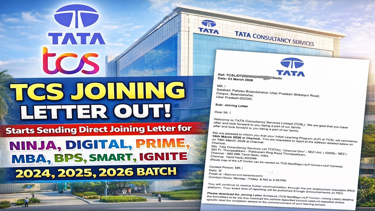 TCS Joining Letter Out🔥New DOJ 16 March'26 | Ninja, Digital, Prime, MBA, BPS, Smart| 2024-2026 Batch