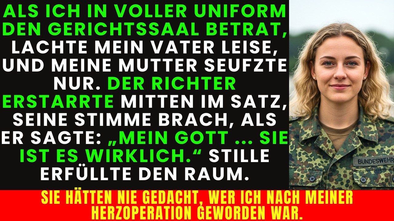 Ich betrat das Gericht in Uniform – mein Vater lachte, meine Mutter seufzte… dann flüsterte der