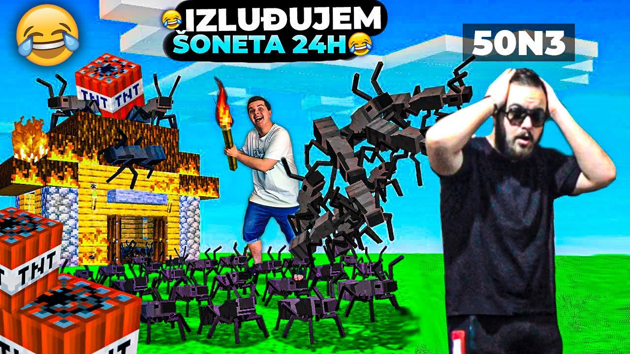 IZLUĐUJEM ŠONETA 24H U MINECRAFTU😂 *polomio sve* (SMIJEH DO SUZA) w/ @50N3