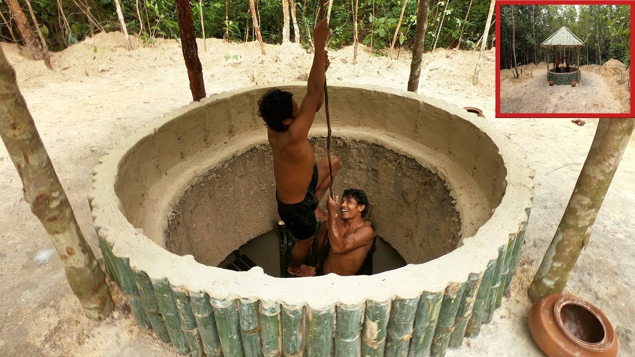 Build the most beautiful underground bamboo water well house using ancient skill