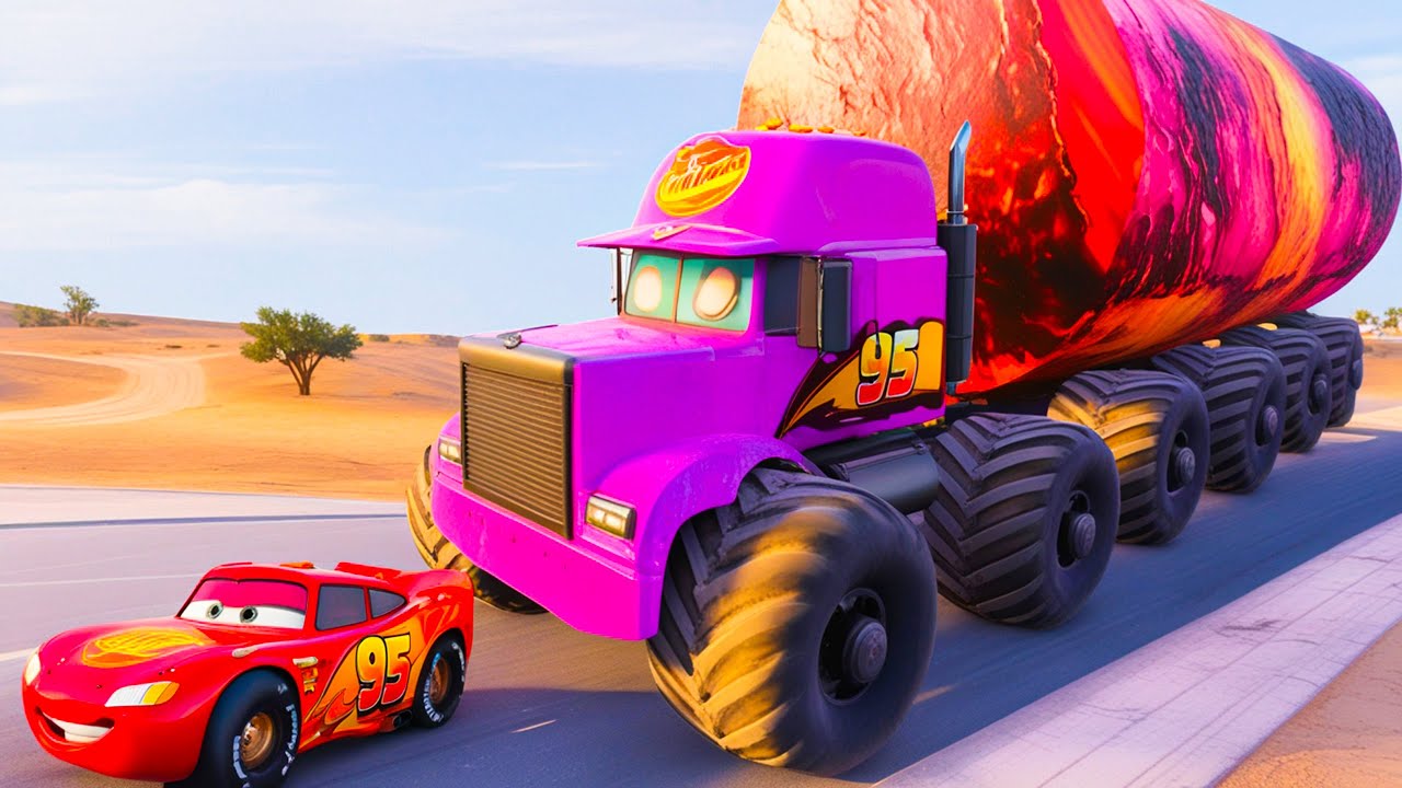 Giant MACK TRUCK Eater VS Cars Lightning McQueen Escape From Monster Beamng Drive #6