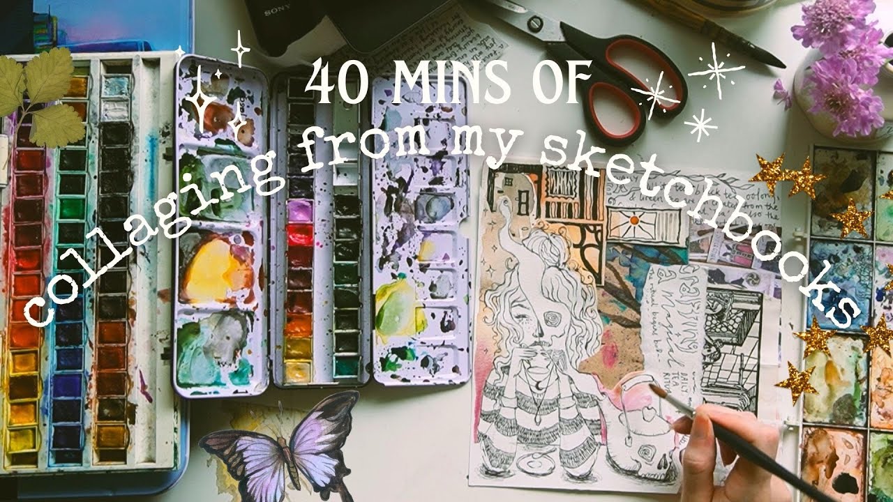 Relax, unwind, & make art ✨🎨 Working on collages using pages from my sketchbooks