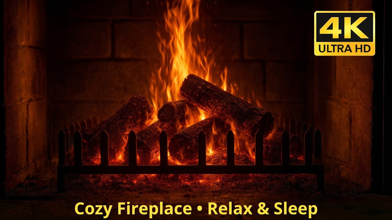 1 Hour Cozy Fireplace — Crackling Fire Ambience in 4K for Deep Sleep & Relaxation