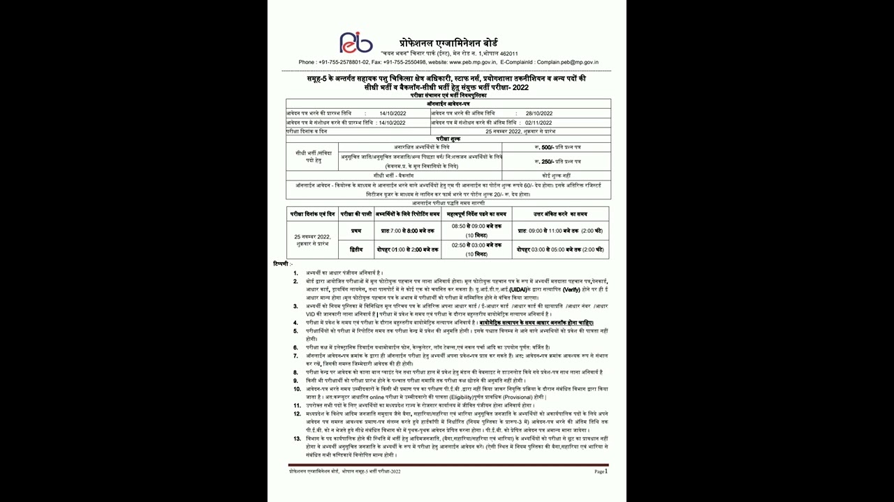 Various Group 5 Vacancies in MP through Professional Examination Board...