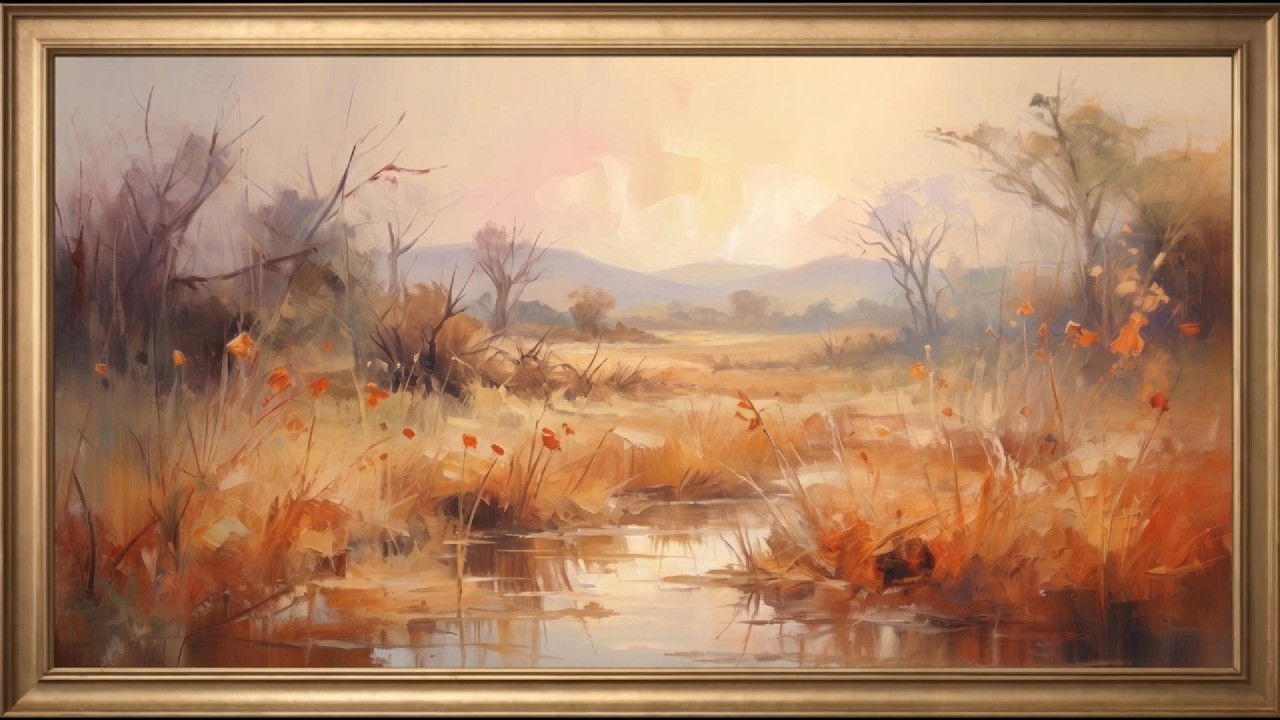 Golden Autumn Creek & Poppies | 4K Frame TV Art (Warm Impressionist Landscape Screensaver)