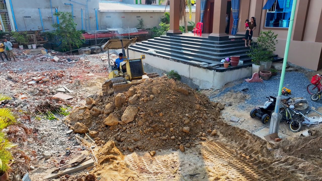 Complete Process Of Building A New By Dump Truck Filling The Front Of The House With Dozer Komat'su