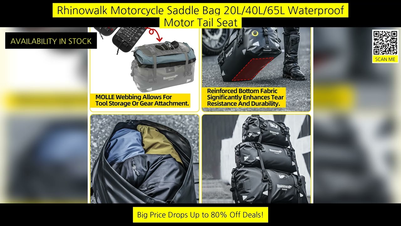 Rhinowalk Motorcycle Saddle Bag 20L/40L/65L Waterproof Motor Tail Seat Storage
