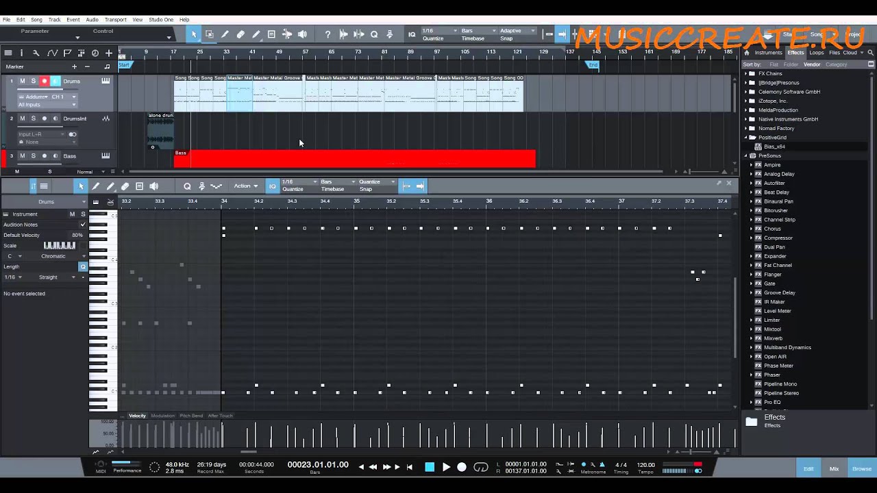 PreSonus Studio One 3. Часть 9. Редактирование событий