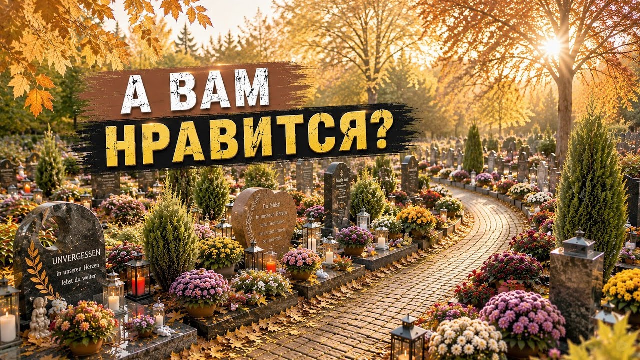 #77. Как  в Германии  готовят  могилы на кладбище к зиме.