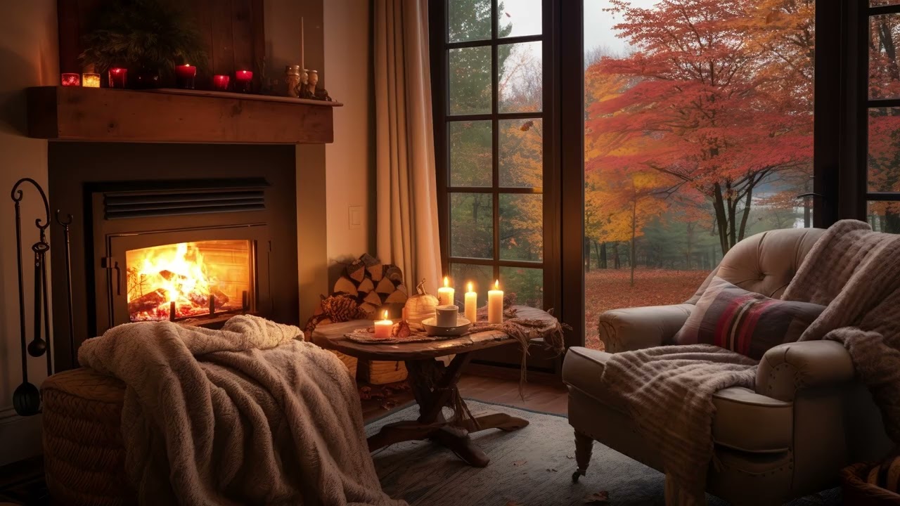 Cozy Fall Fireplace 🍂 3 Hour Crackling Fire Ambience for Relaxing, Studying & Sleep