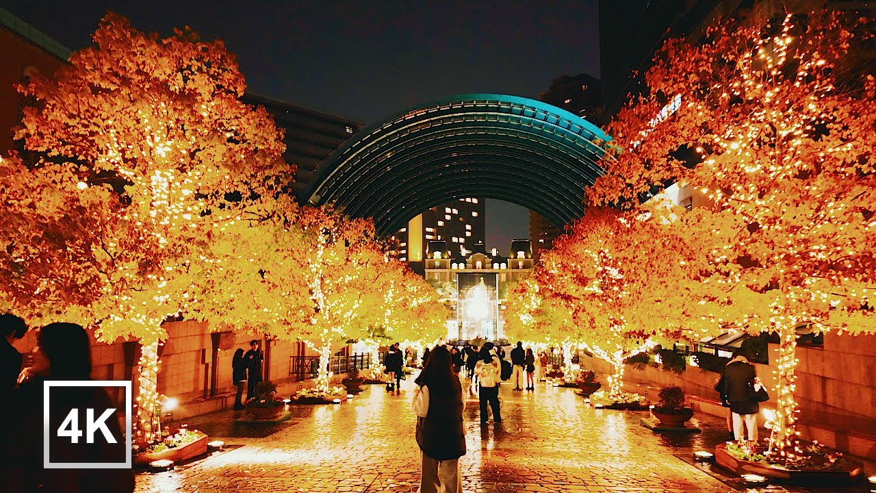 Ebisu Tokyo Night Walk in the Rain | Autumn Illuminations at Yebisu Garden Place | 4K No Talking