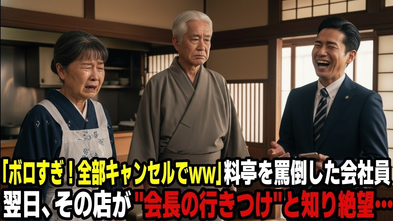 「こんなボロ店で新年会！全部キャンセルでww」老舗の料亭を罵倒したエリート会社員→翌日、その店が“会長の行きつけ”と知り絶望…