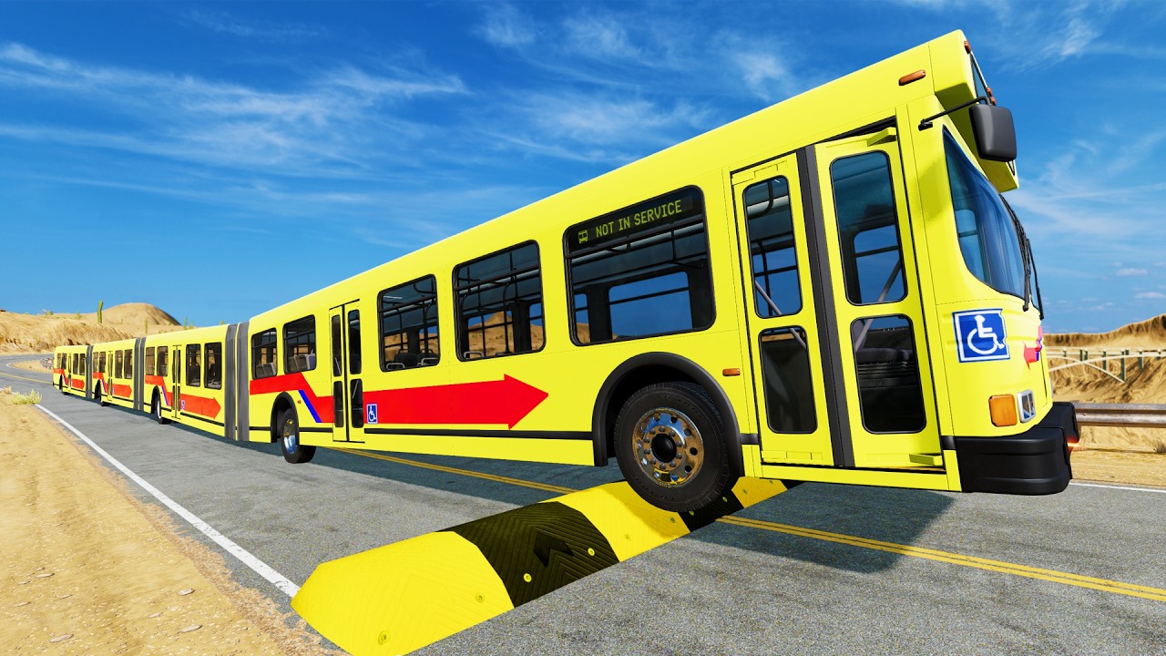 Long Bus, City Bus, School Bus Vs Massive Speed Bumps #11 - BeamNG.Drive