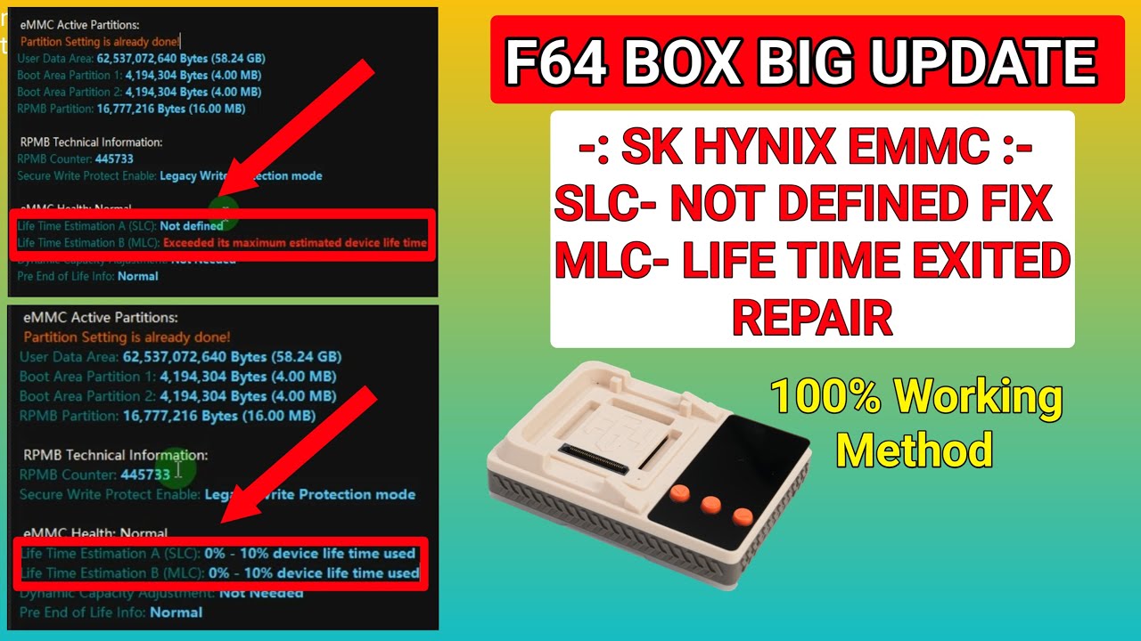Fix SLC Not Defined & MLC Life Time Exited | F64 Box Latest Update | SK Hynix EMMC Health Repair