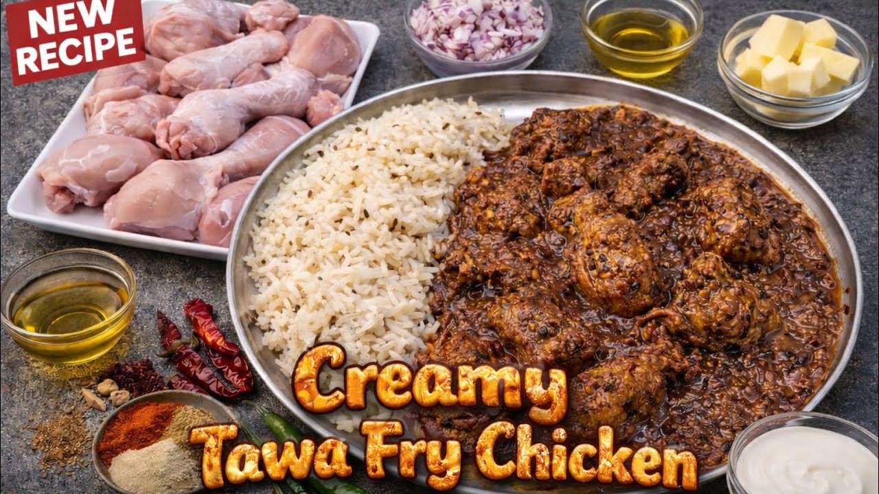 Creamy Tawa Fry Chicken recipe for Bachelors and students.