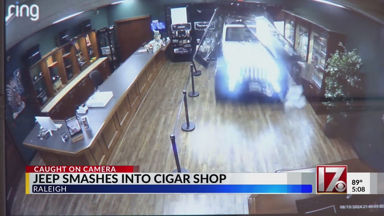 Jeep drives into Raleigh cigar shop