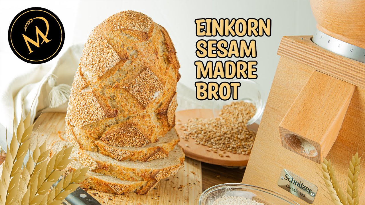Einkorn Sesam Madre Brot, mit selbst gemahlenem Getreide und eine Mühle von Schnitzer gewinnen