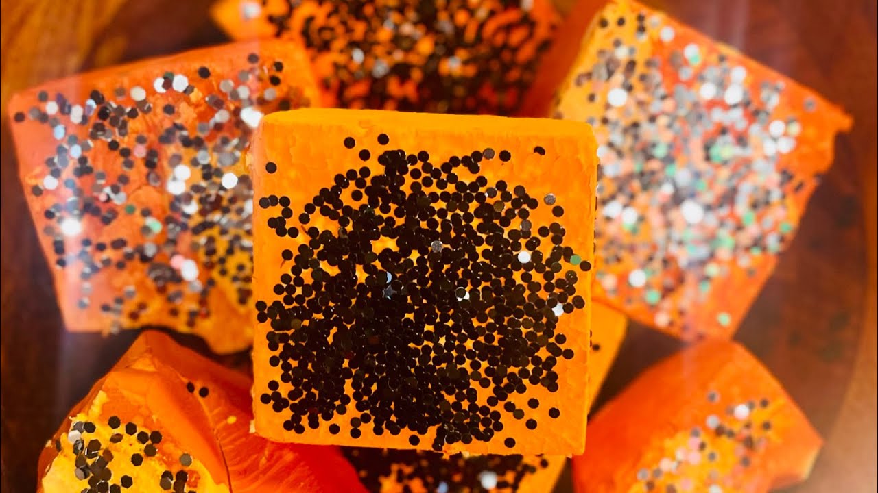 ASMR Bright Orange and Yellow Dyed Gym Chalk Crush with Chrome Glitter