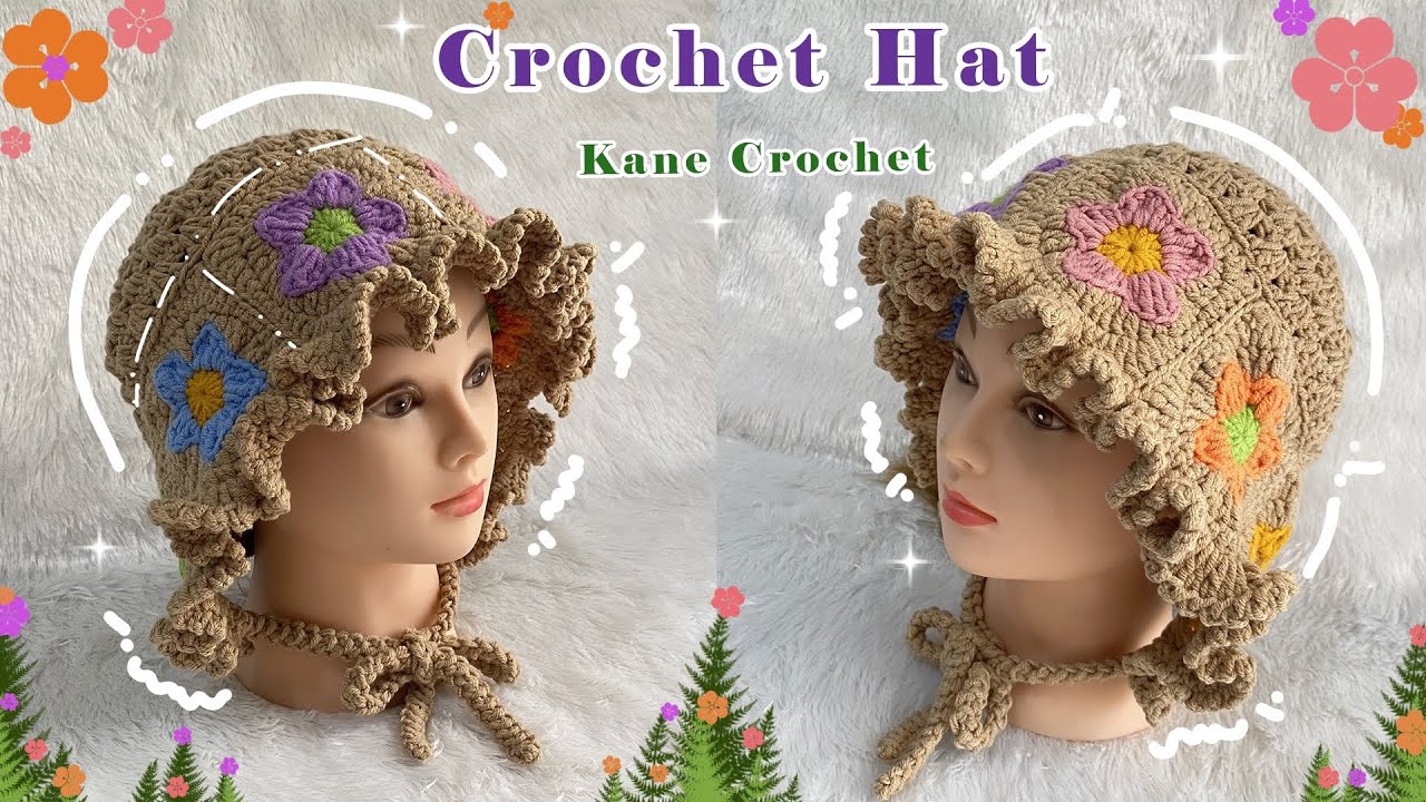 CROCHET HAT 🌺 Crochet Flower Beanie Hat Tutorial 🌺 Flower Granny Square