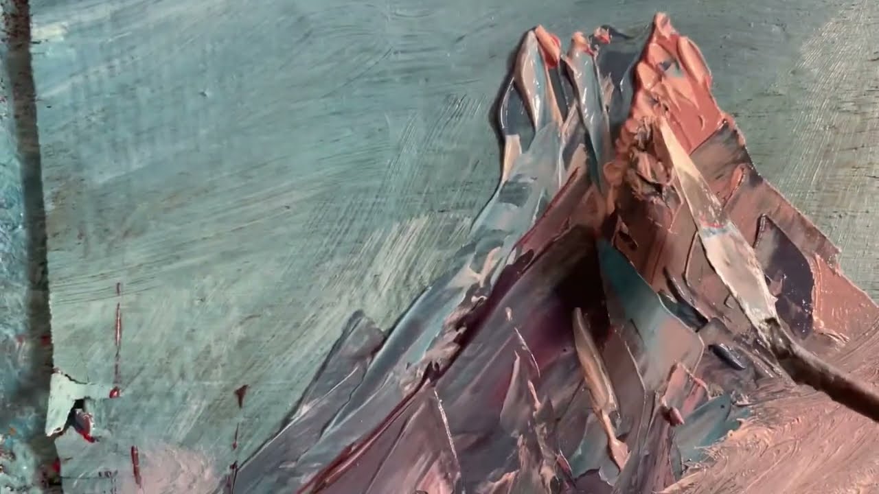 Beautiful painting on plywood wood ! Mountain and red tree painting #art #painting