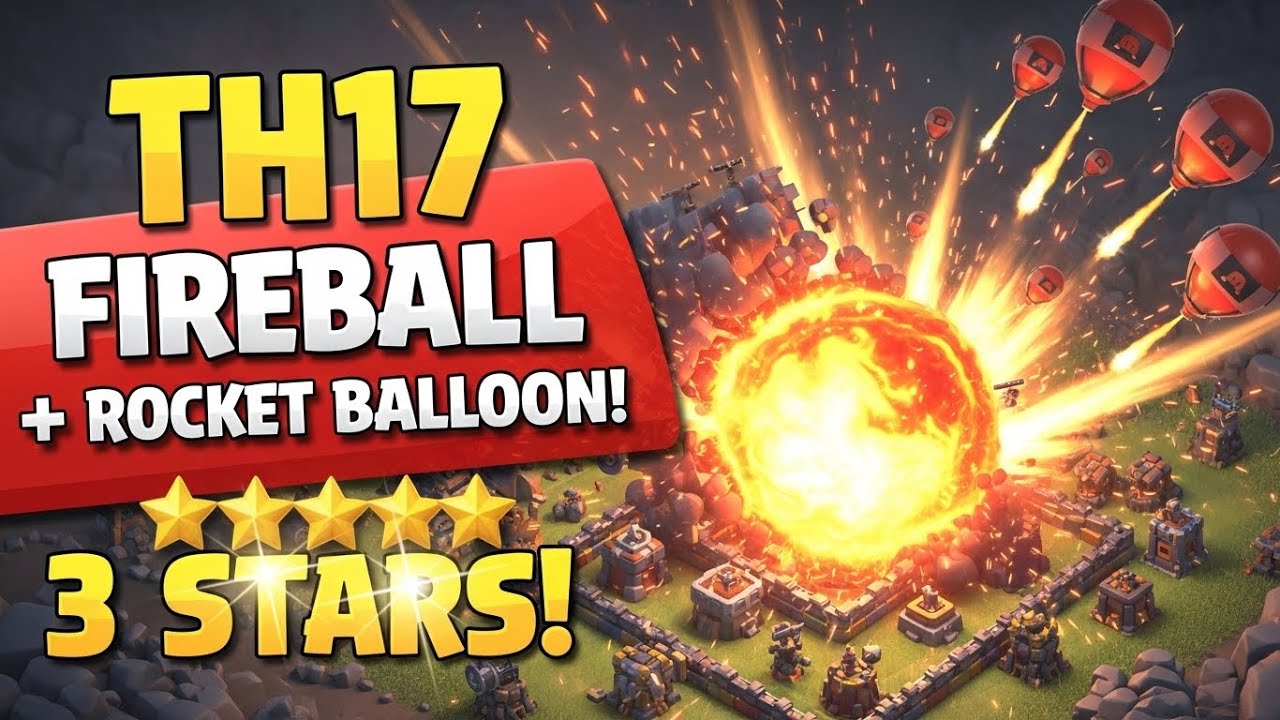 TH17 Fireball + Rocket Balloon Attack Strategy | Clash of Clans War 3-Stars 2025