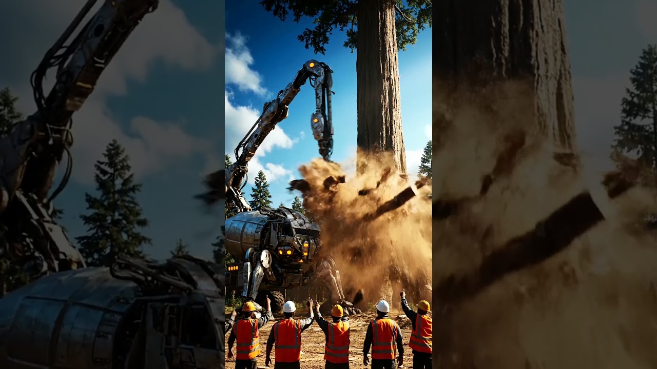Future of Logging: Giant Robot Fells Massive Tree! 🌳🤖